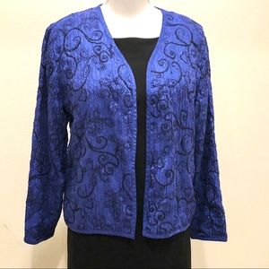 Chicos Silk Embroidered Open-Front Jacket, 0